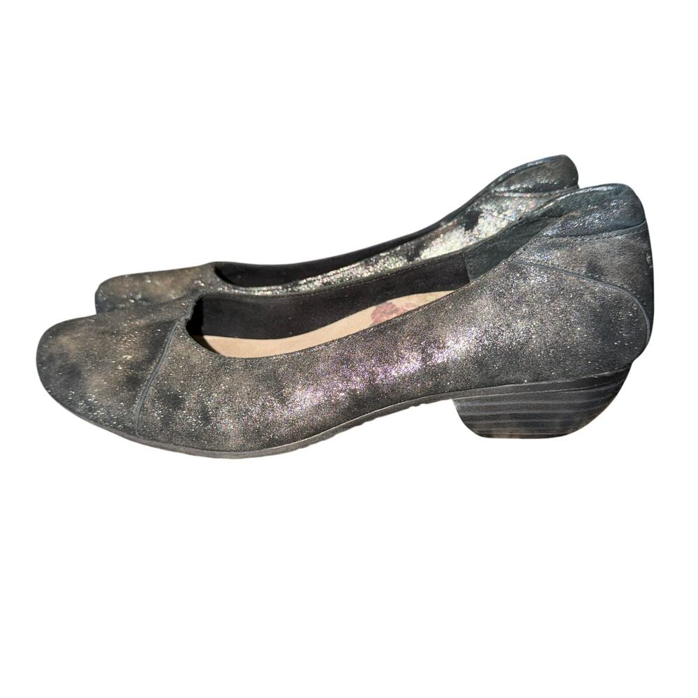 Taos Debut Heels Women's Size 9.5 Black Metallic Leather Comfort Shoes Slip On